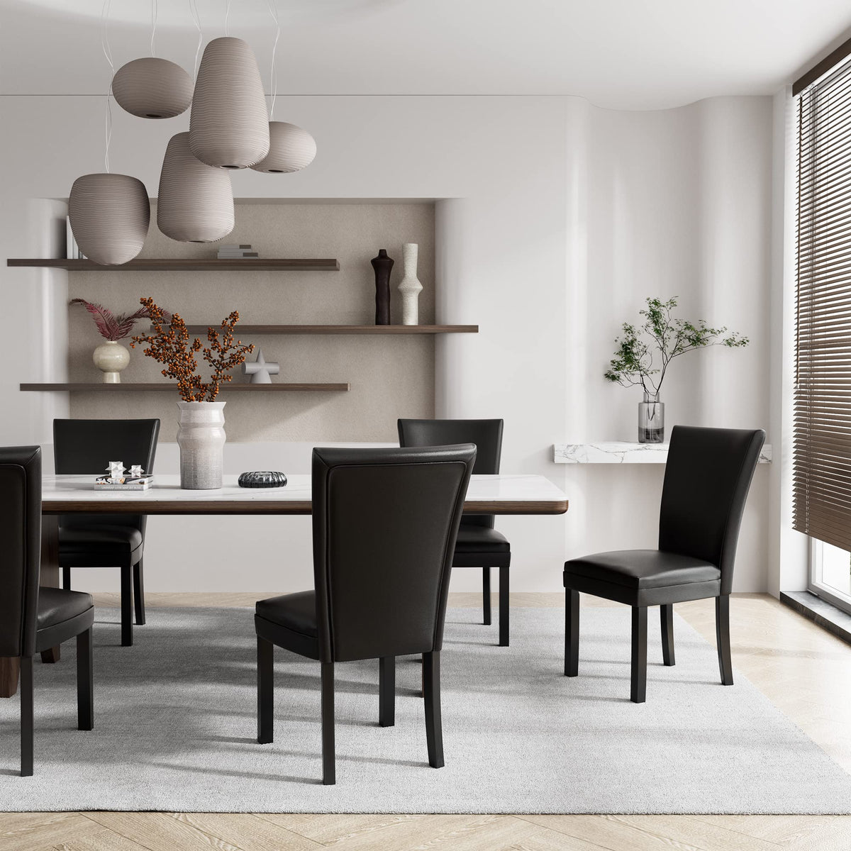 Set of 6 Black Faux Leather Upholstered Dining Chairs with Wood Legs Y805351