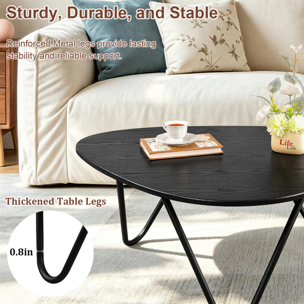Black Wood Coffee Table with Metal Base X709
