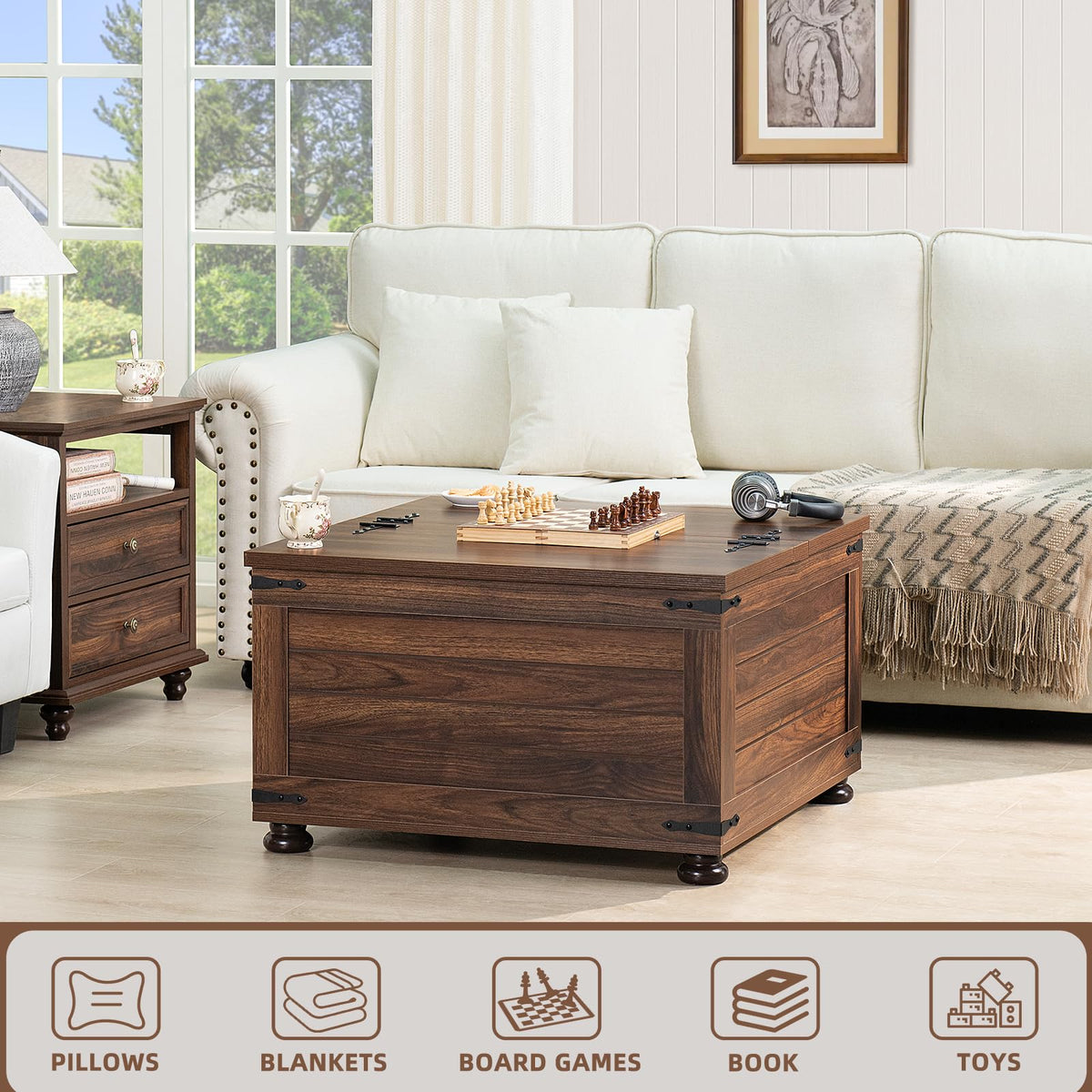 Brown Walnut Coffee Table with Hidden Storage C5398