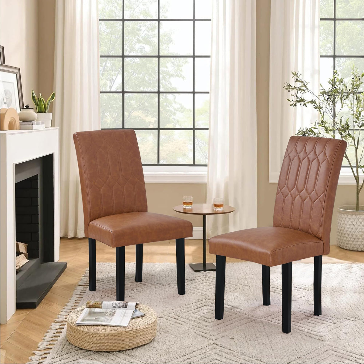 Upholstered Dining Chairs Set of 2 PU Leather Brown V6890