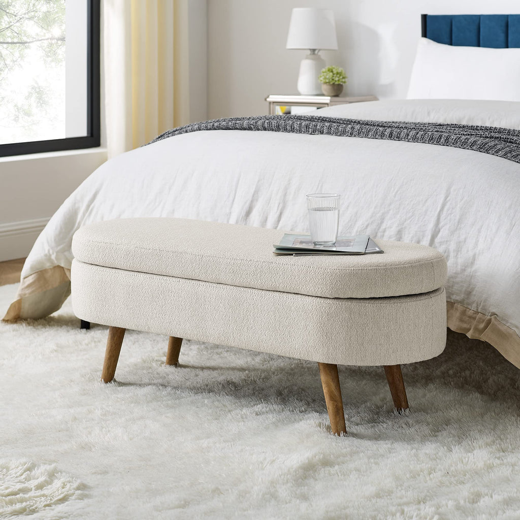 Beige Oval Storage Bench with Rubber Wood Legs K950