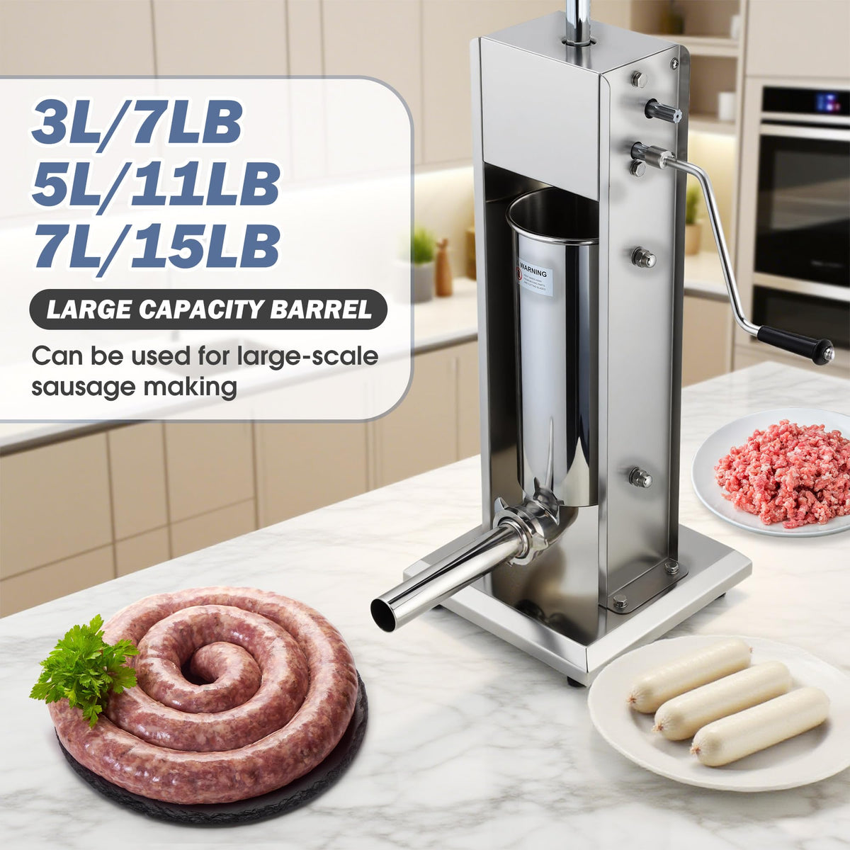 7L Stainless Steel Manual Sausage Stuffer B12813