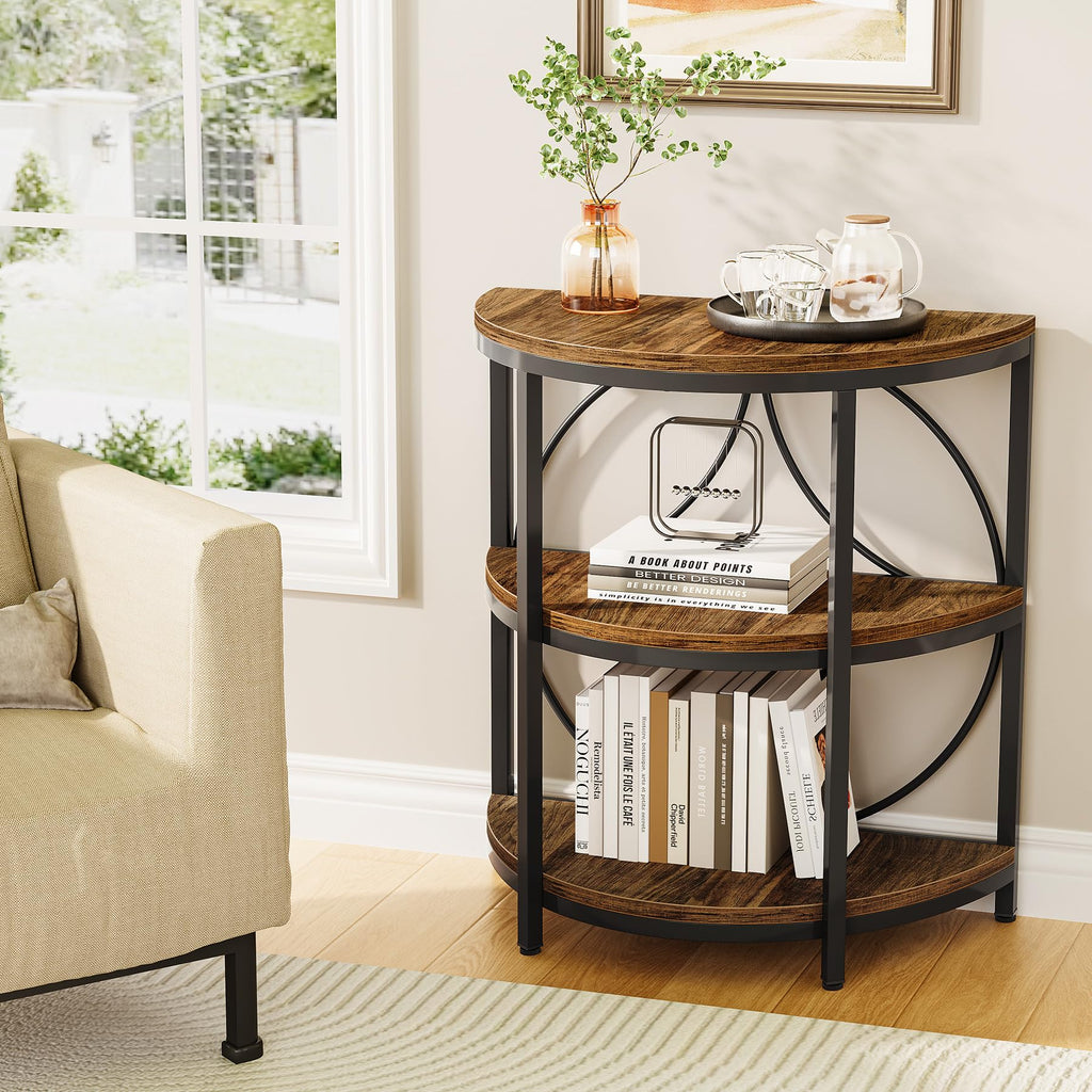 Half Round 3-Tier Narrow Side Table with Metal Frame M3758
