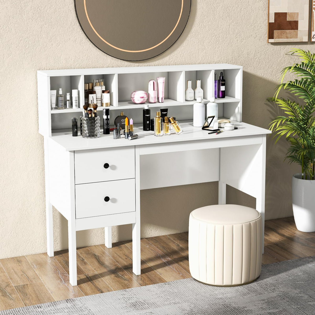 White Desk with Drawers and Hutch P14268
