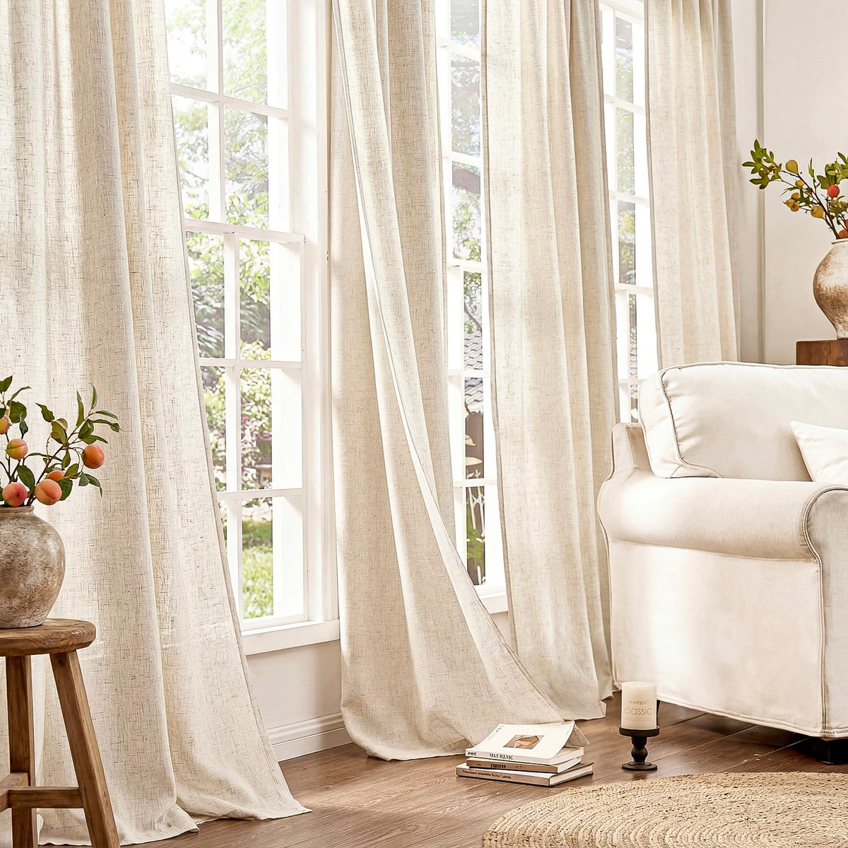 Linen Curtain 84 Inch Light Filtering Grommet 1 Panel Beige H6415