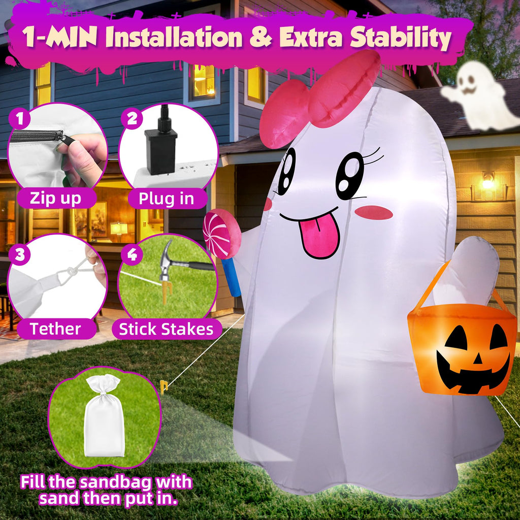 5FT Halloween Inflatables Ghost with Built-in LED Lights M144250
