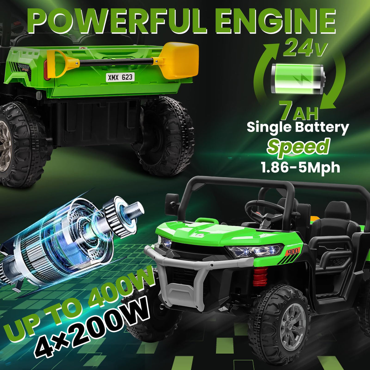 24V 4WD Ride on Truck Car with Dump Bed, 2 Seaters, Remote Control, Green N6479