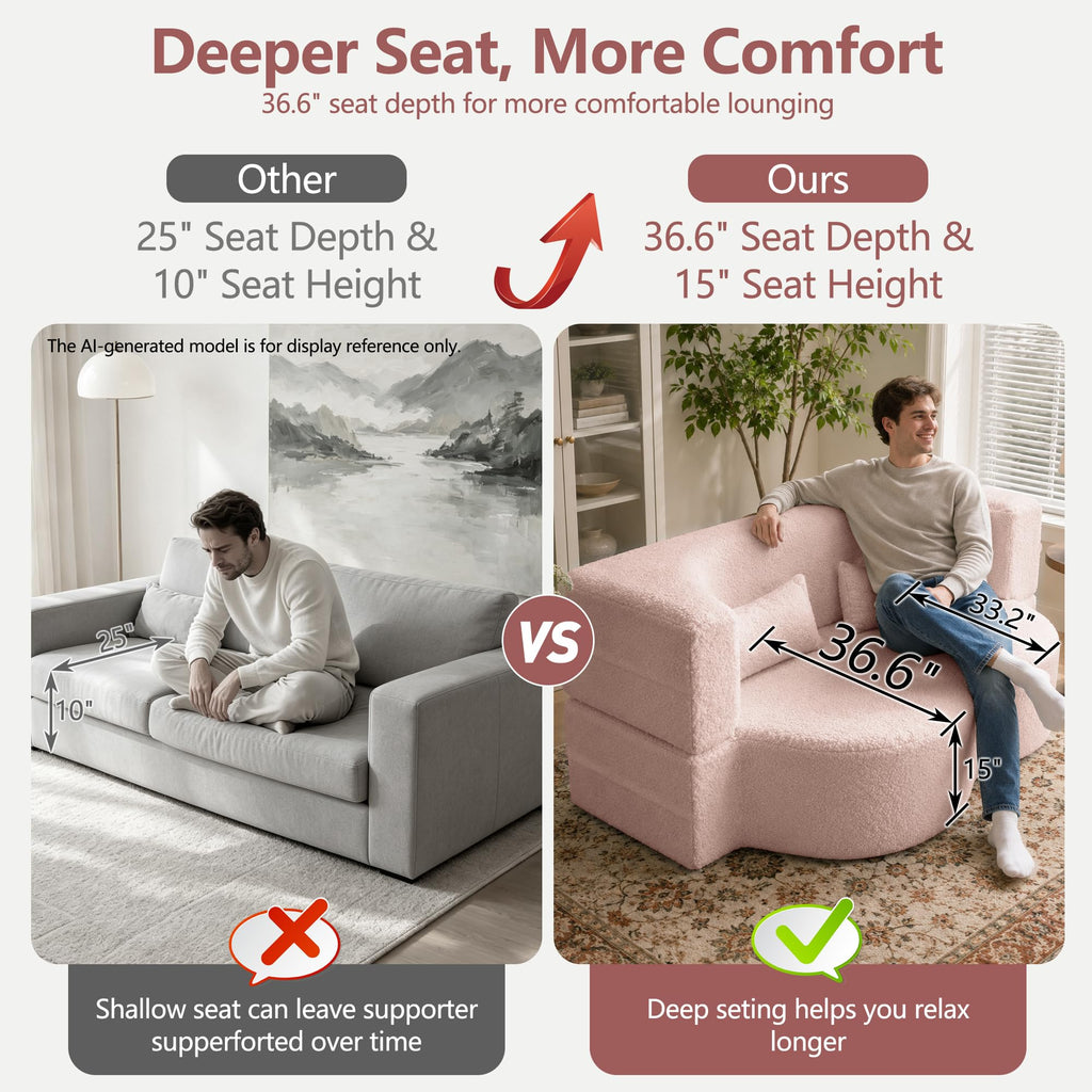 78" Pink Sherpa Futon Sofa Bed K273