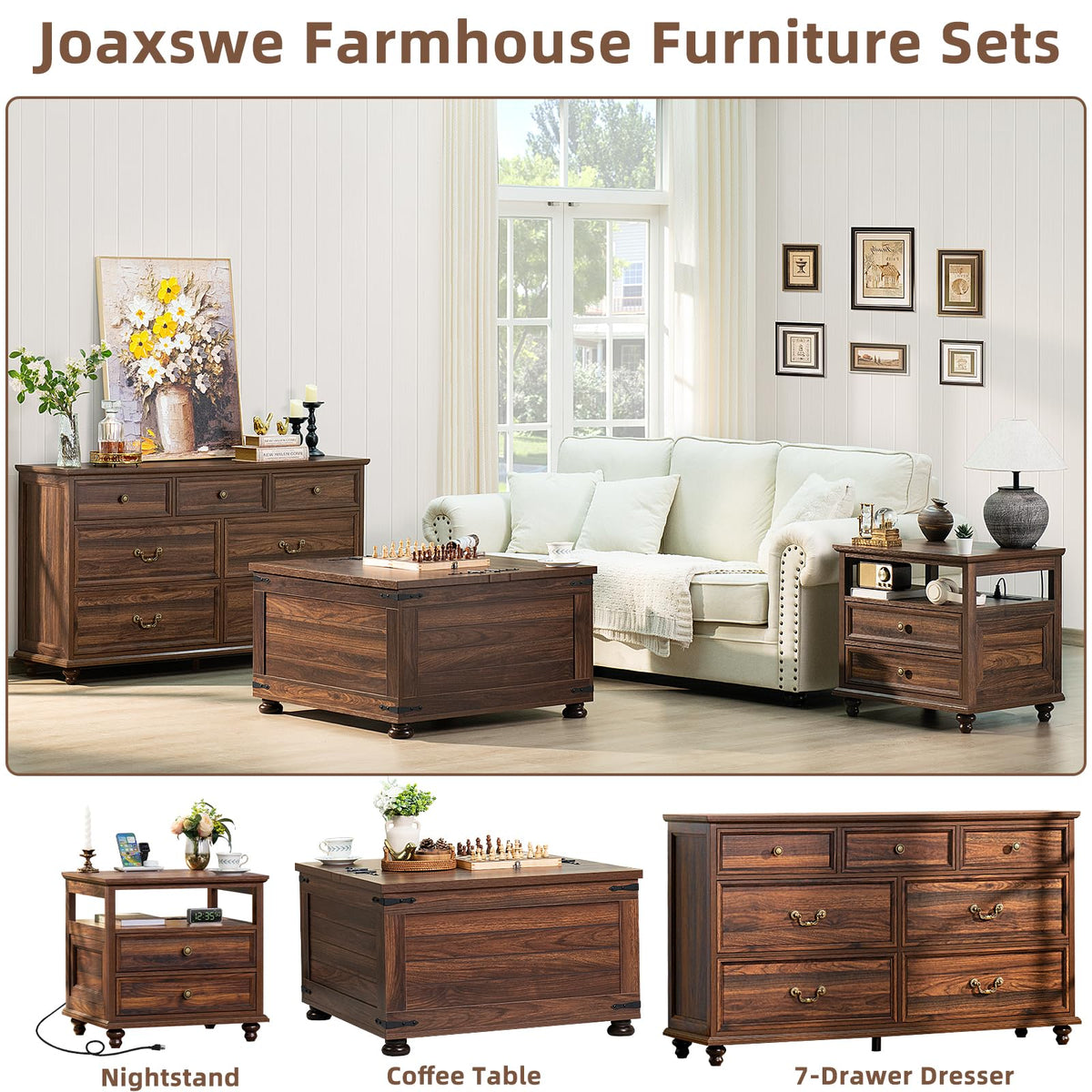Brown Walnut Coffee Table with Hidden Storage C5398