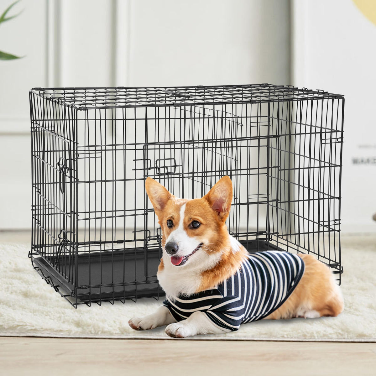 42 inch Folding Metal Wire Dog Crate with Double Door G3017