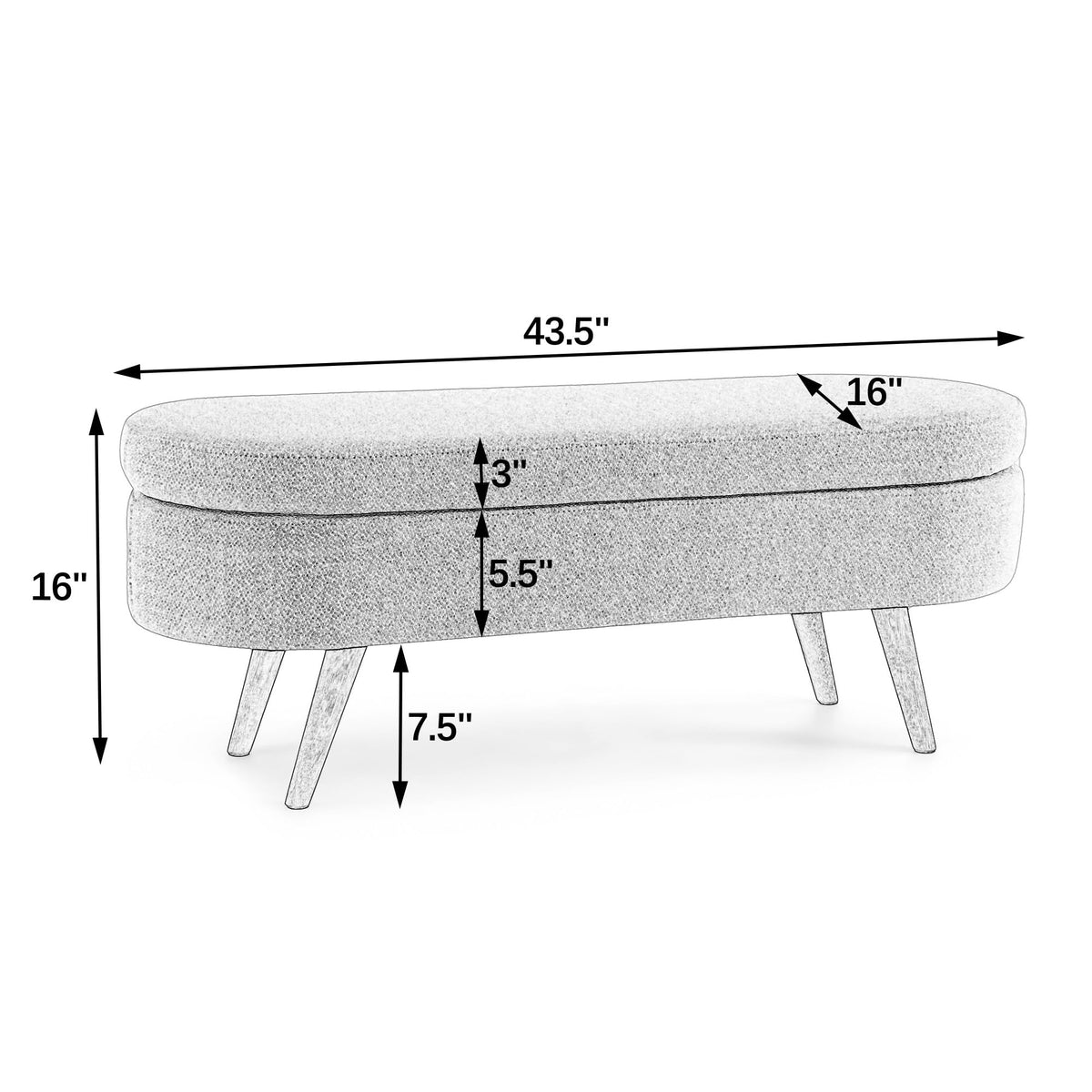 Oval Storage Bench with Rubber Wood Legs I872