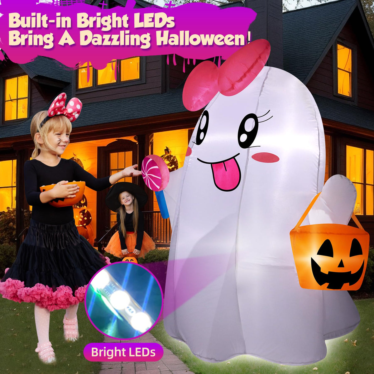 5FT Halloween Inflatables Ghost with Built-in LED Lights M144250