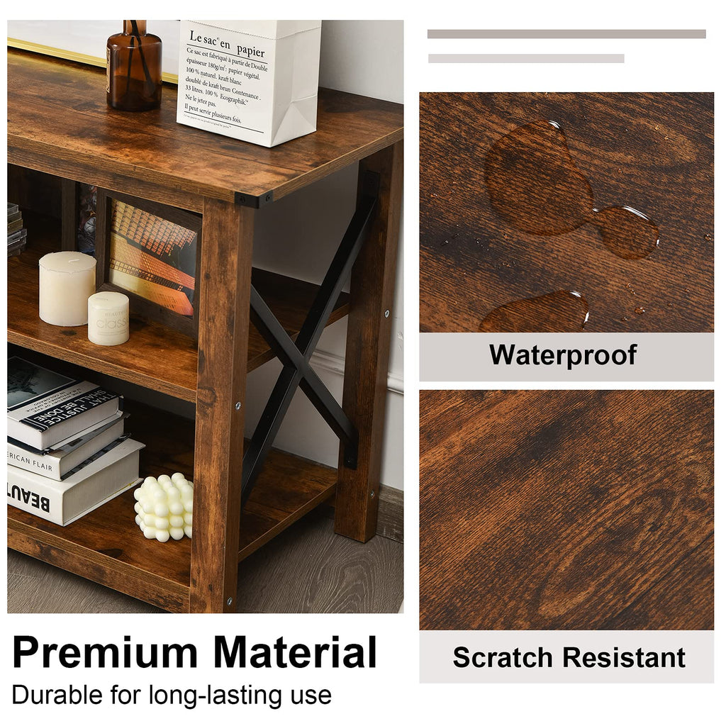 Brown 3 Tier Wood TV Stand with Open Shelves A949