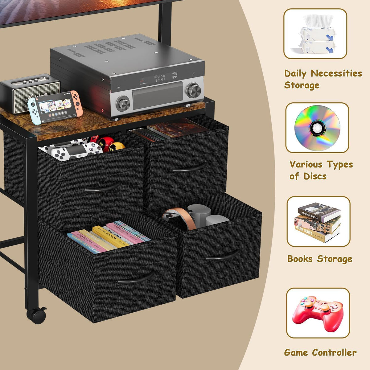 Mobile TV Cart Rolling TV Stand with 4 Drawer for 23-60 inch Screens O971
