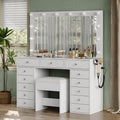 47" White Makeup Vanity with 13 Drawers and HD Mirror T9596