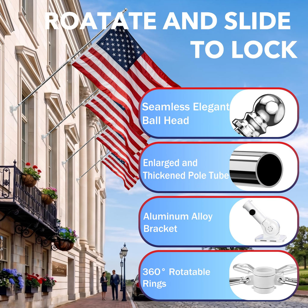 Silver 6 FT Stainless Steel Flag Pole Kit 2 Pack P987