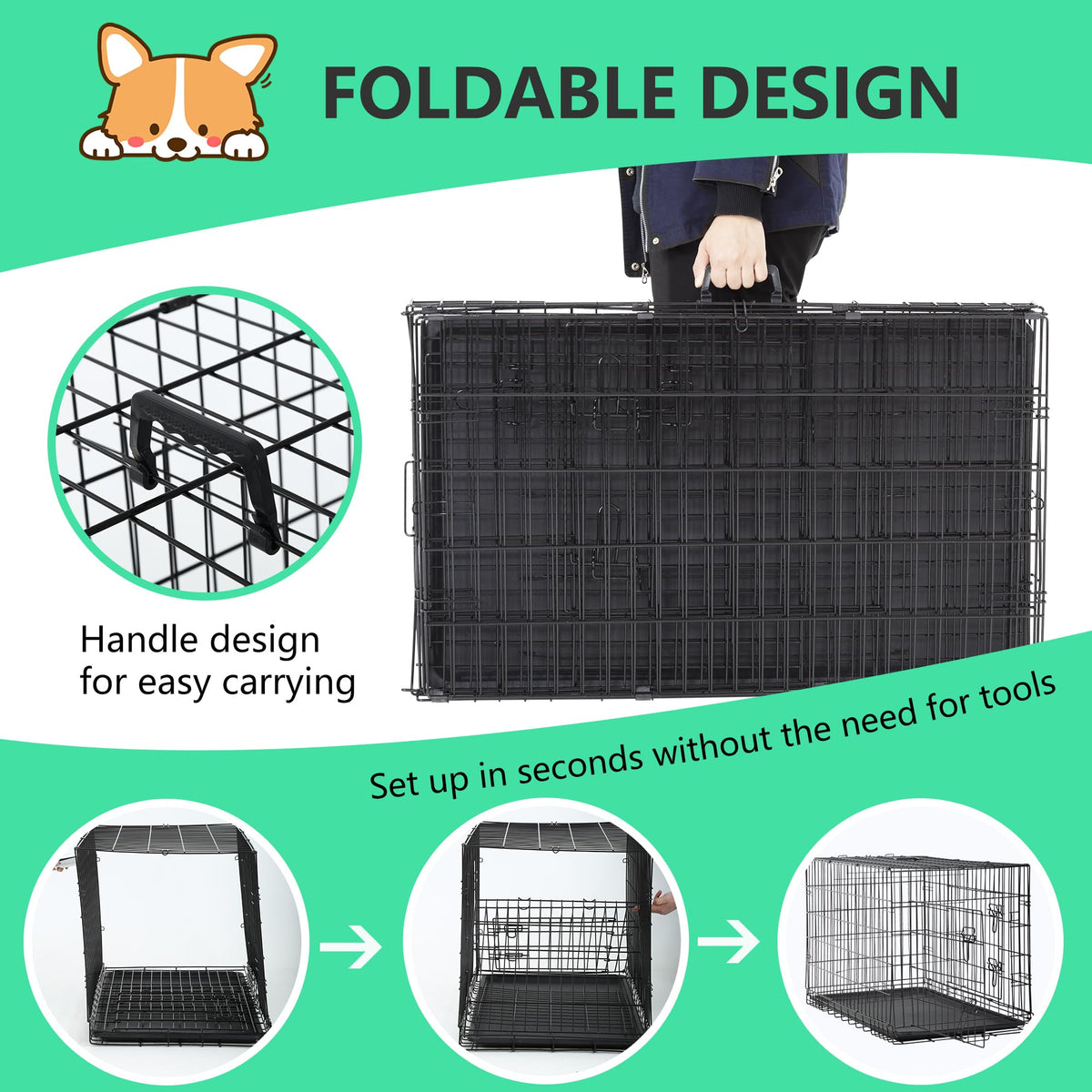 24 inch Folding Metal Wire Dog Crate with Double Door X721