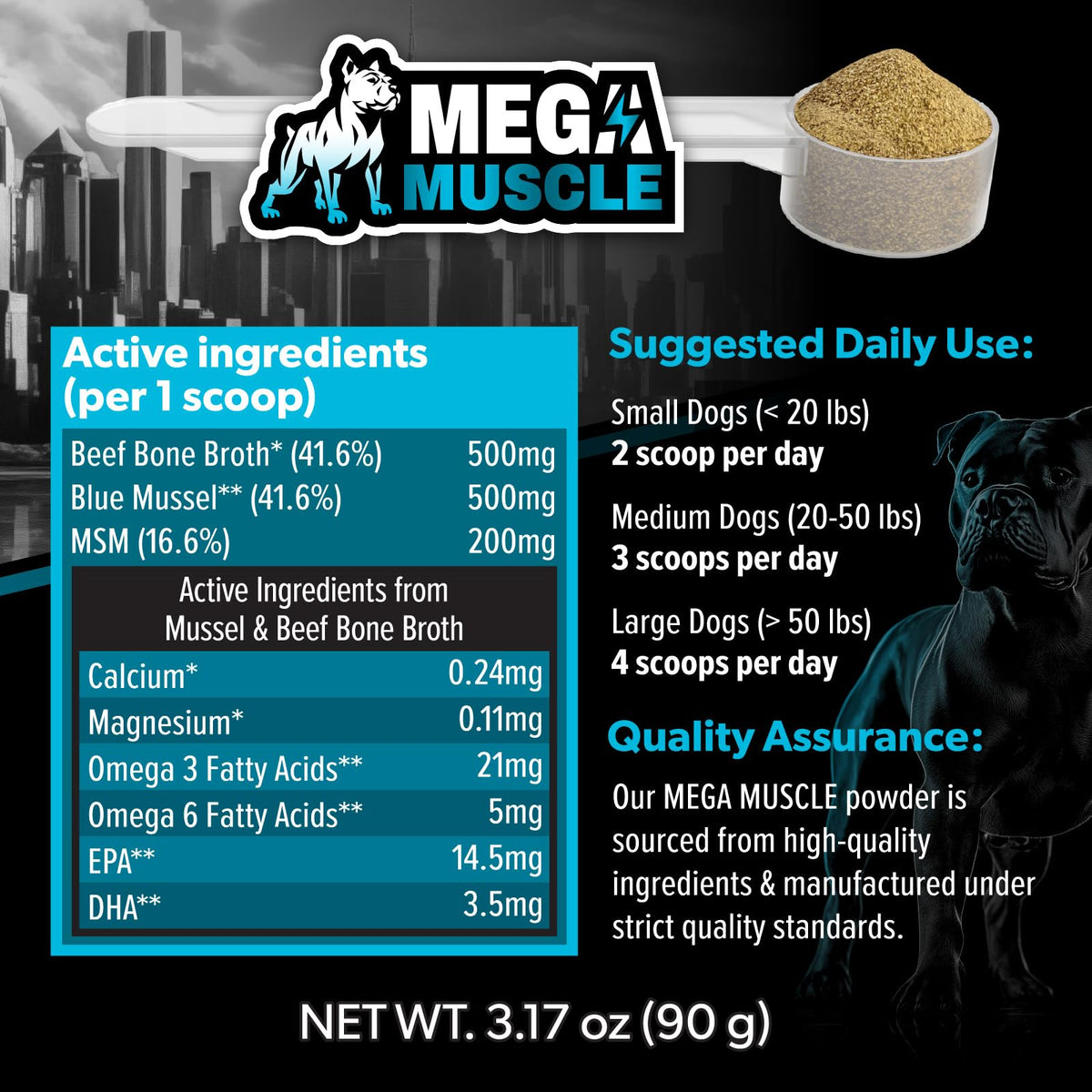Dog Muscle Support Powder Blue Mussel Bone Broth Food Topper 3.2 oz B245
