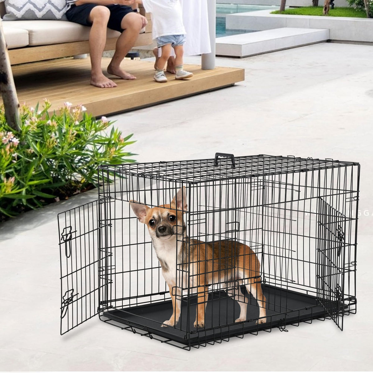 24 inch Folding Metal Wire Dog Crate with Double Door X721