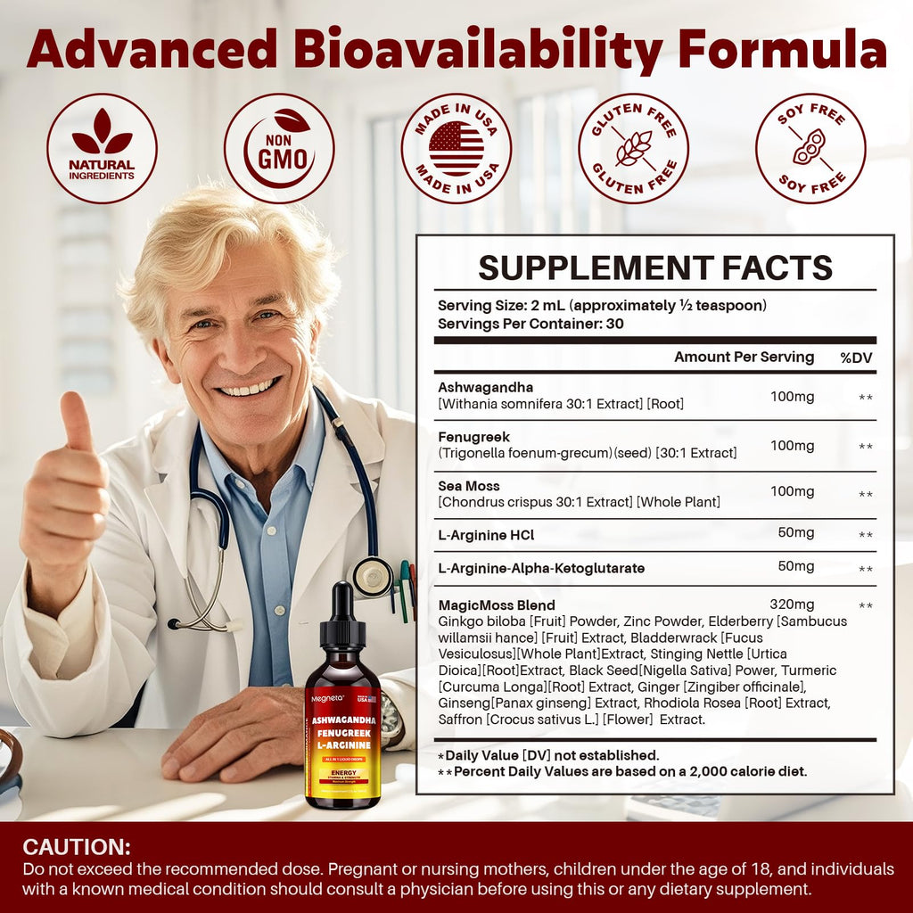 Ashwagandha Fenugreek L-Arginine Liquid Drops 2 fl oz A581670