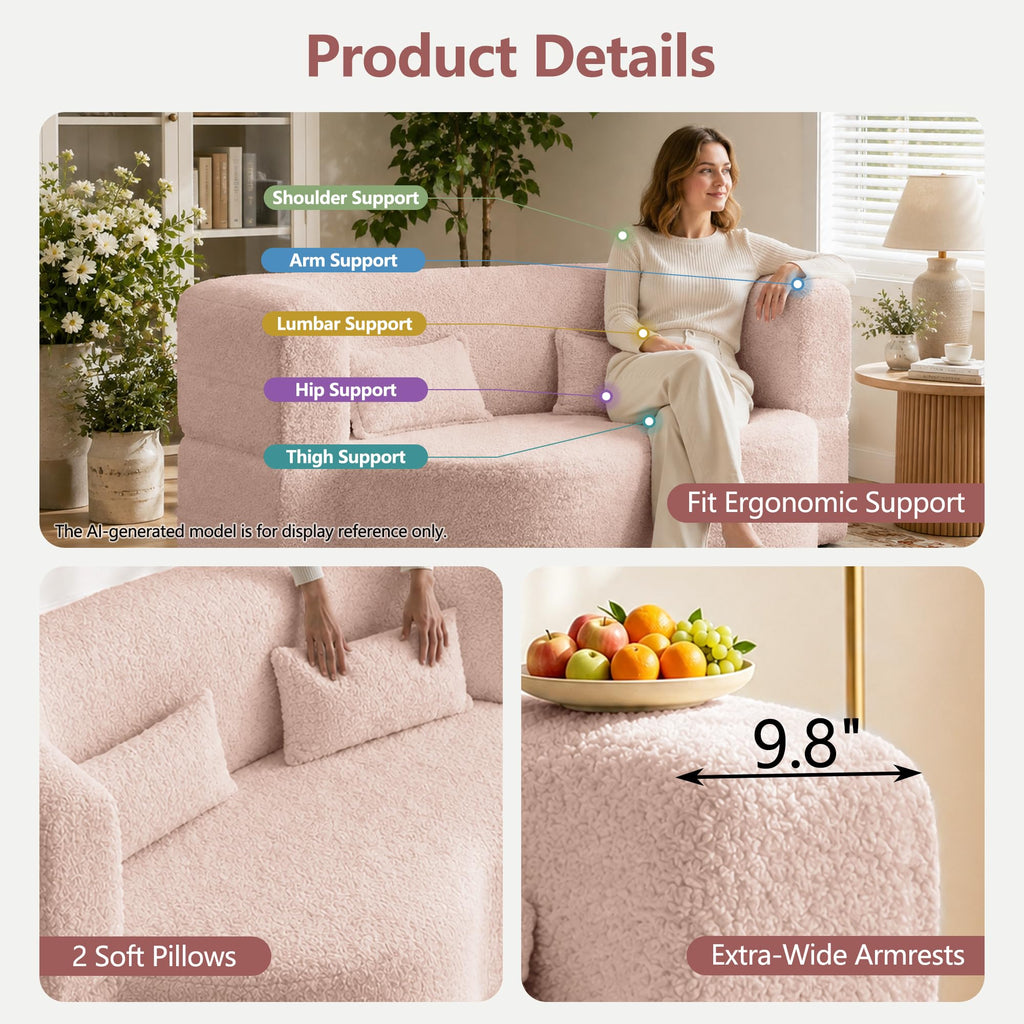 78" Pink Sherpa Futon Sofa Bed K273