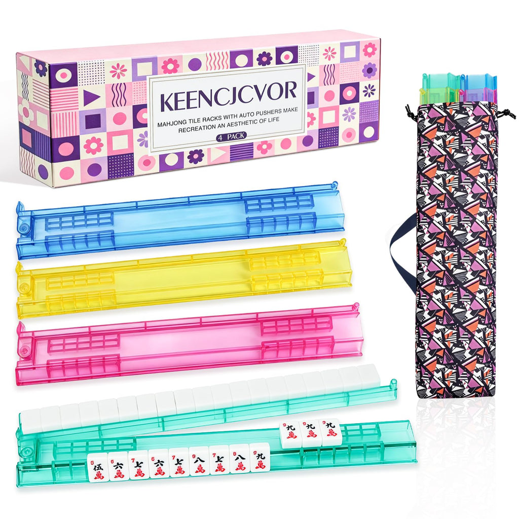 4 Pack Non-Slip Acrylic Mahjong Racks with Pushers I83023