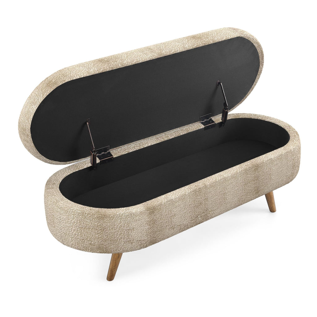 Oval Storage Bench with Rubber Wood Legs, Gray M22676