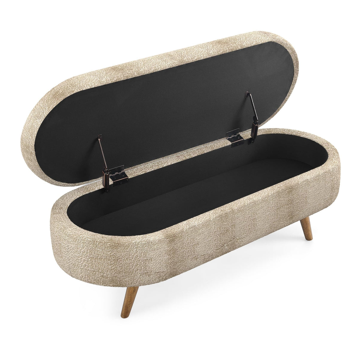 Oval Storage Bench with Rubber Wood Legs, Gray M22676