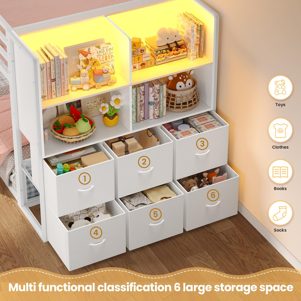 Twin Over Twin Bunk Bed with 6 Storage Drawers C8128