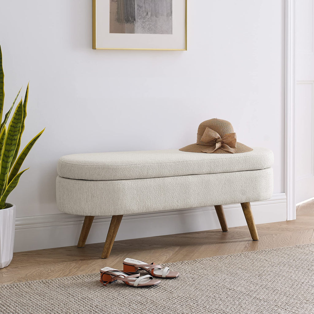 Beige Oval Storage Bench with Rubber Wood Legs K950
