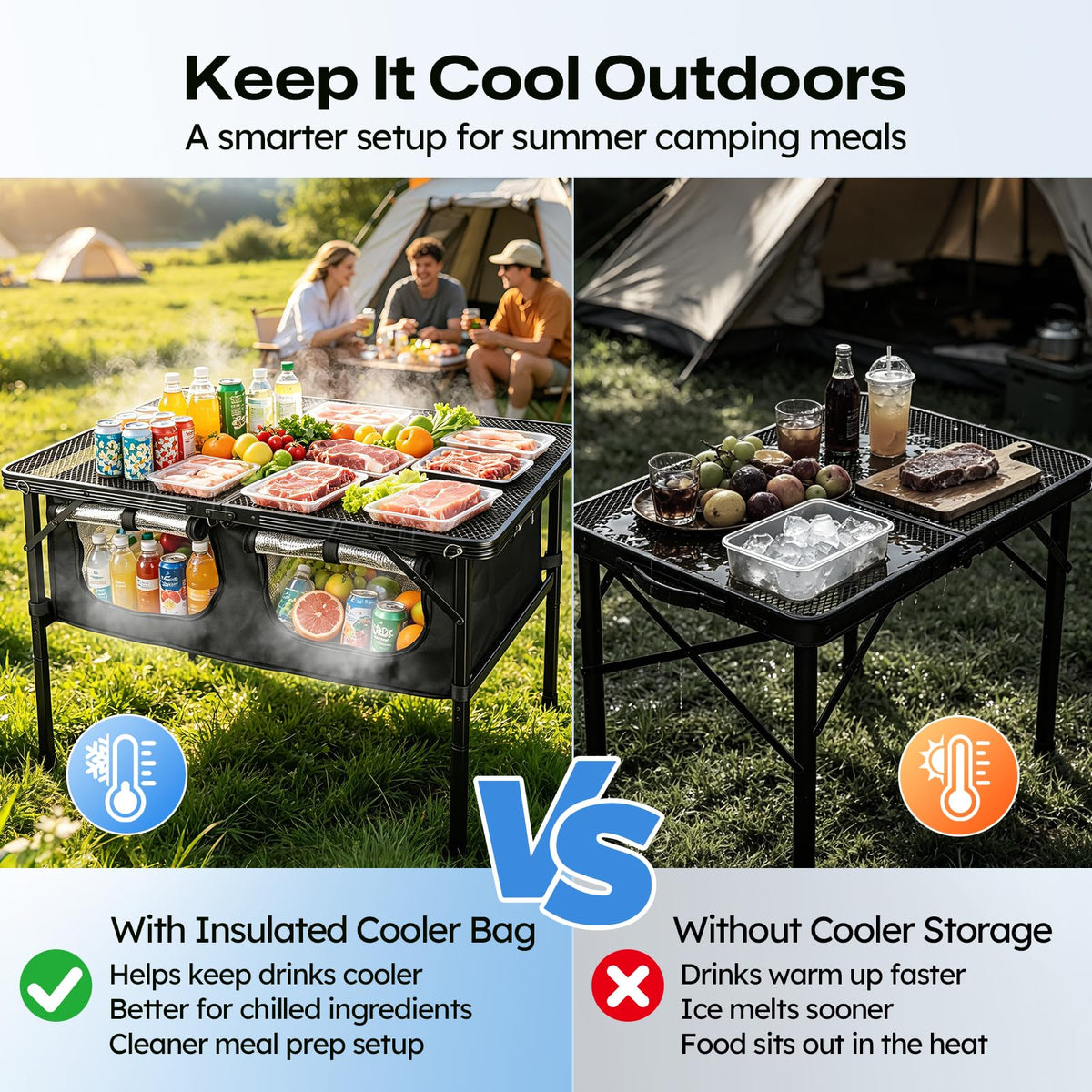 Folding Camping Table with Storage and Cooler Bag K6845