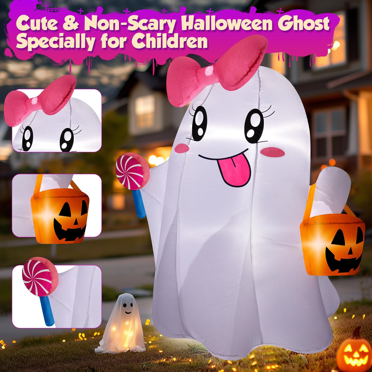 5FT Halloween Inflatables Ghost with Built-in LED Lights M144250
