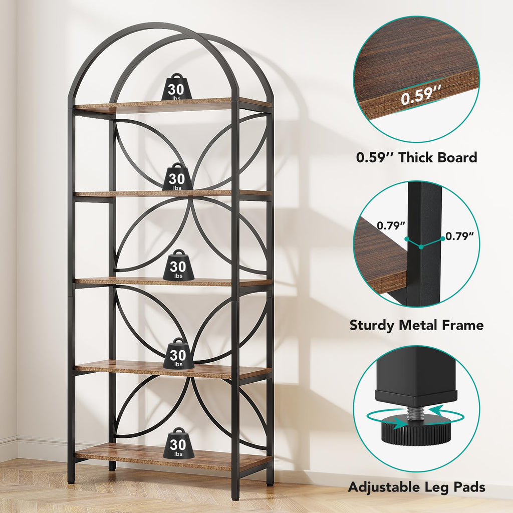 75 Inch Tall Arched 5-Tier Bookshelf U405100
