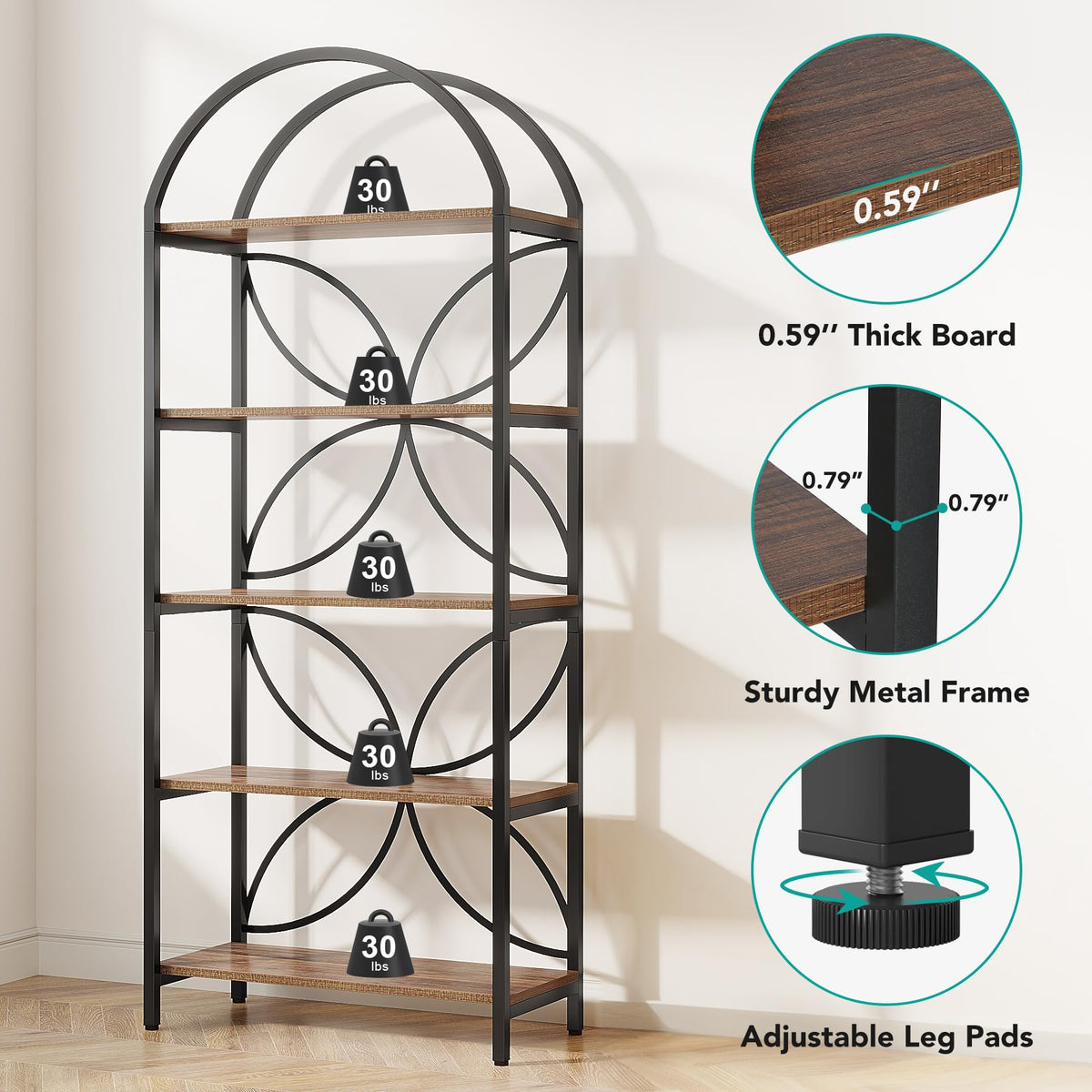 75 Inch Tall Arched 5-Tier Bookshelf U405100