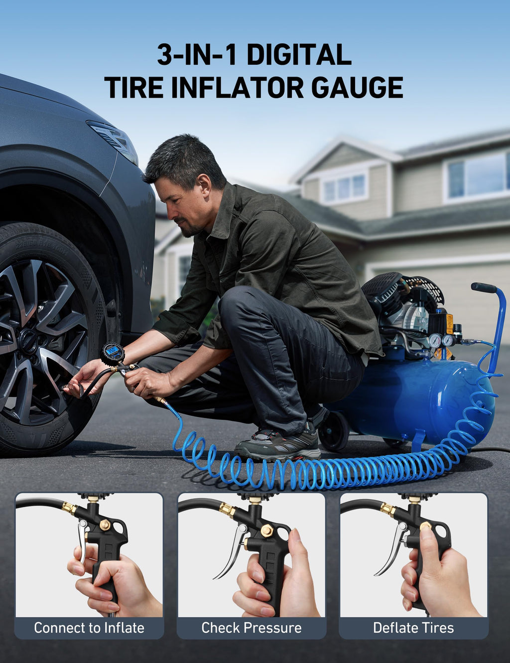 Digital Tire Pressure Gauge with Inflator 3-250 PSI U78226