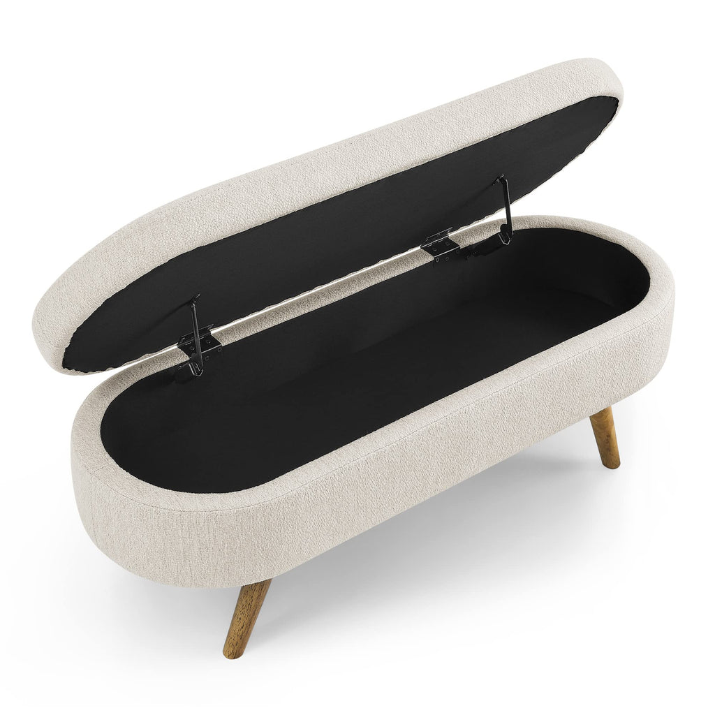 Beige Oval Storage Bench with Rubber Wood Legs K950