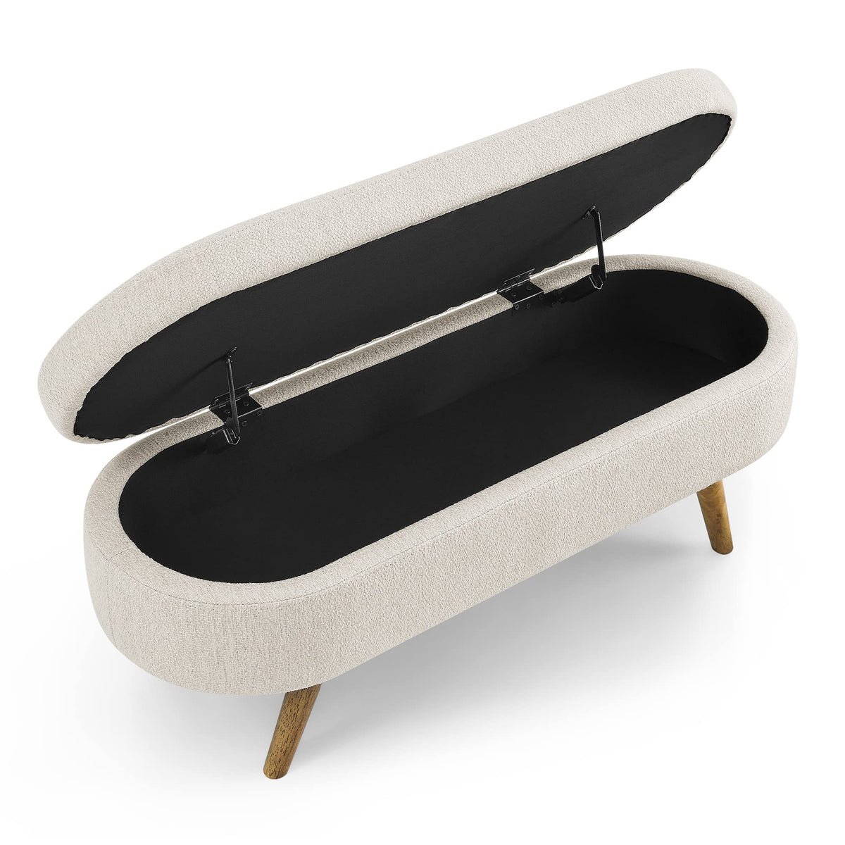 Beige Oval Storage Bench with Rubber Wood Legs K950