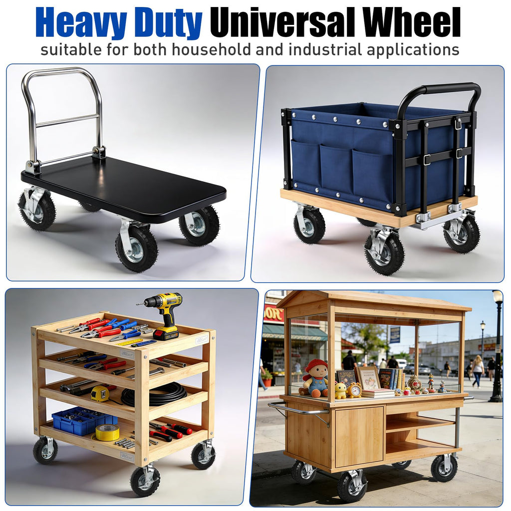 8 Inch Heavy Duty Pneumatic Caster Wheels with Brake, 1000 lbs Capacity, Set of 4 Y238