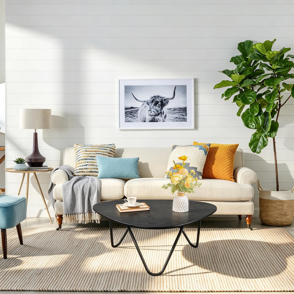 Black Wood Coffee Table with Metal Base X709