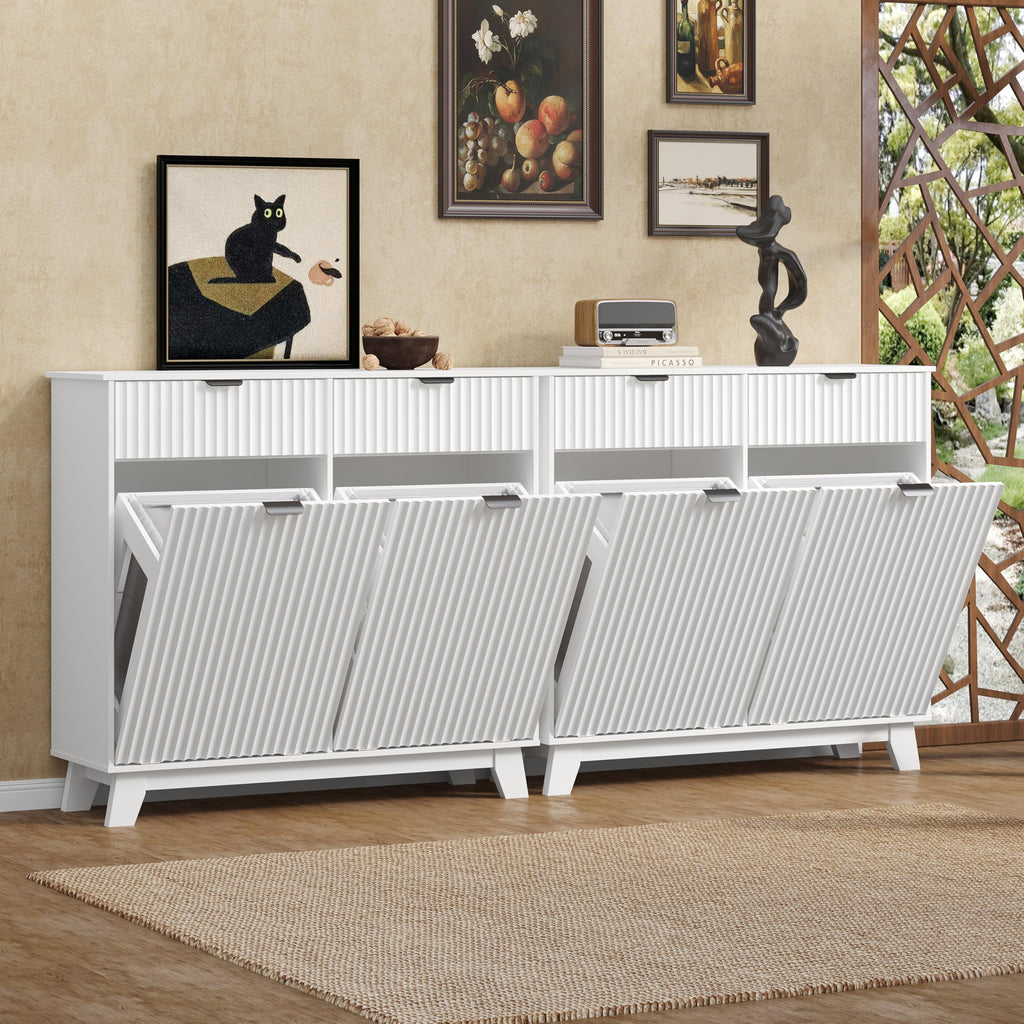White 20 Gallon Double Tilt Out Laundry Hamper Cabinet with 2 Drawers M9041