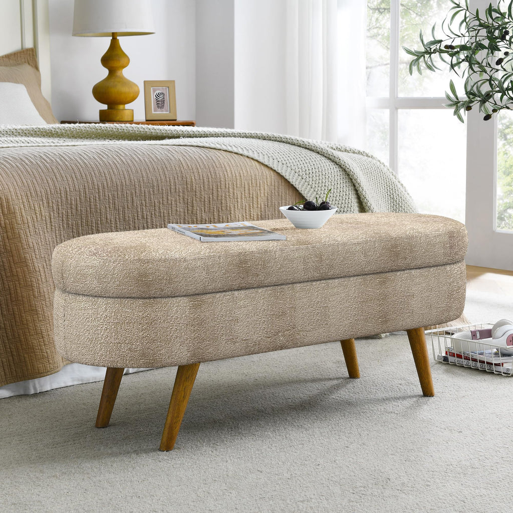 Oval Storage Bench with Rubber Wood Legs, Gray M22676