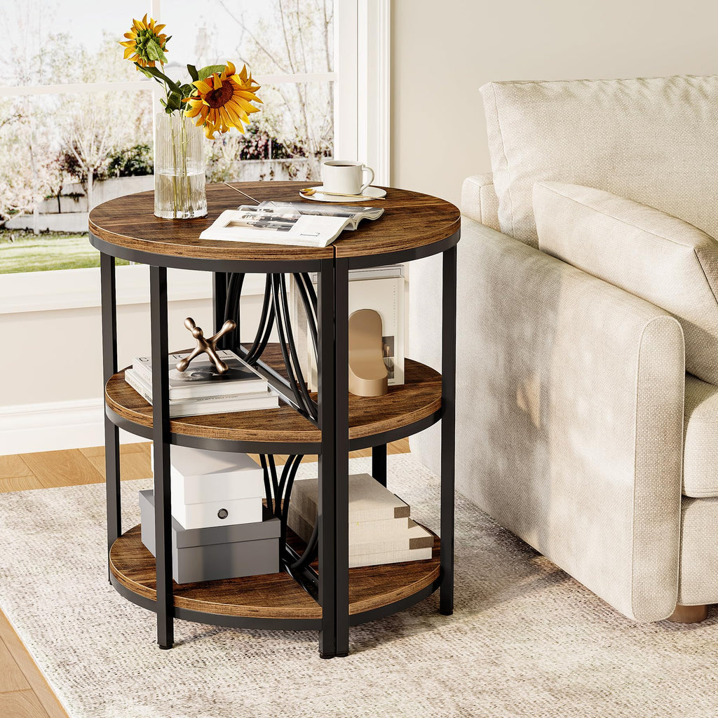 Half Round 3-Tier Narrow Side Table with Metal Frame M3758