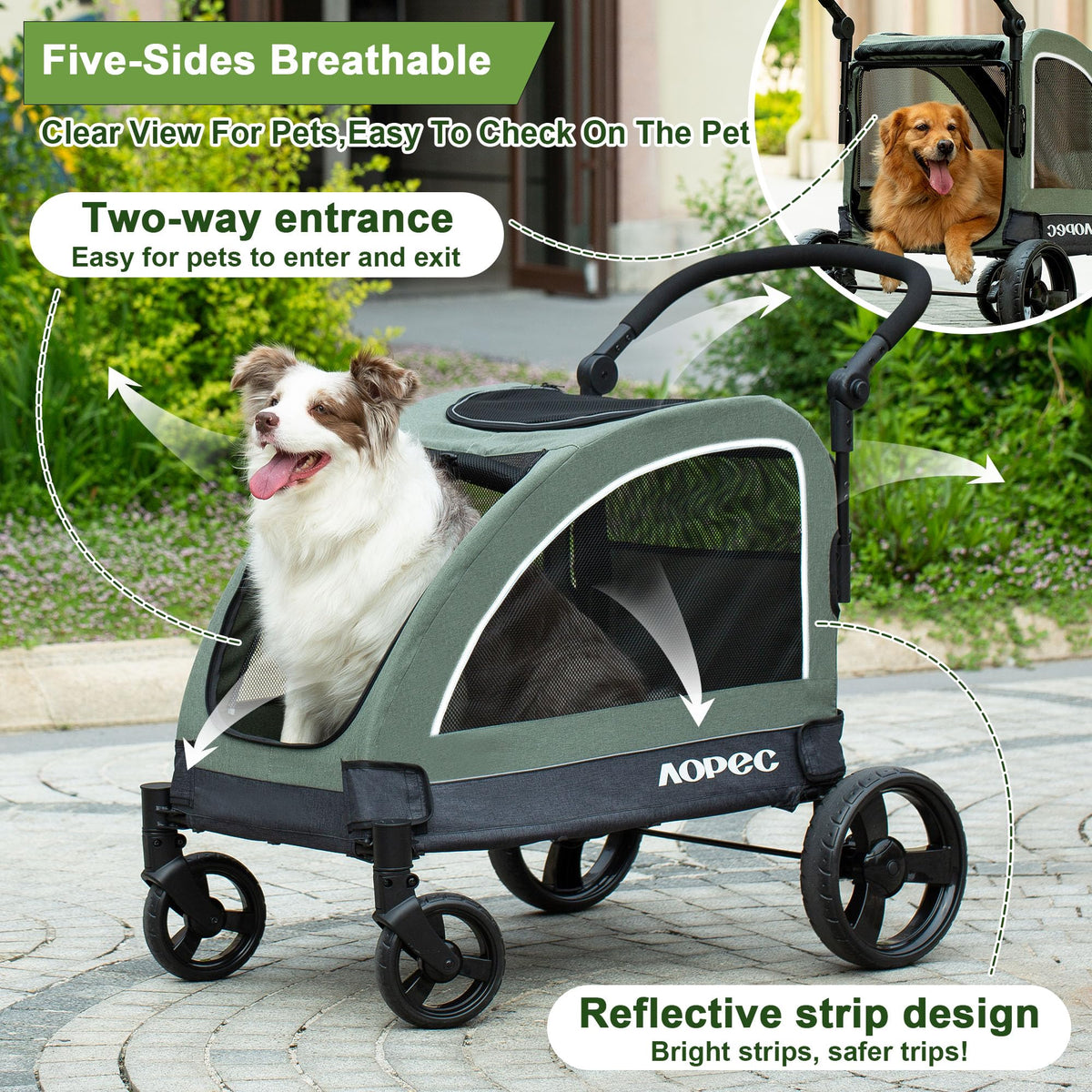 Green Dog Stroller 160 lbs Capacity T747