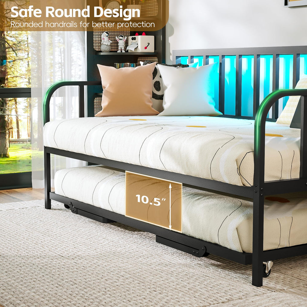 Black Twin to King Metal Daybed with Pop Up Trundle K88254