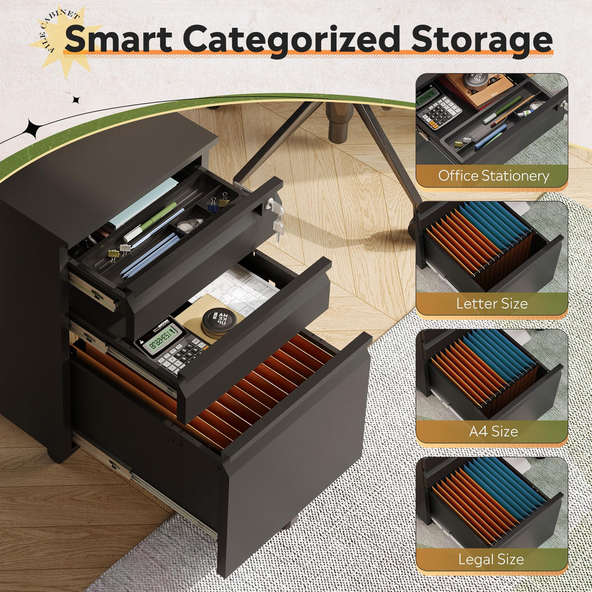 3 Drawer Mobile File Cabinet with Lock W14594