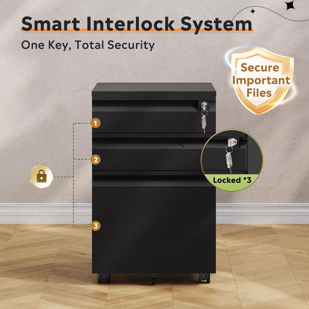 3 Drawer Mobile File Cabinet with Lock W14594