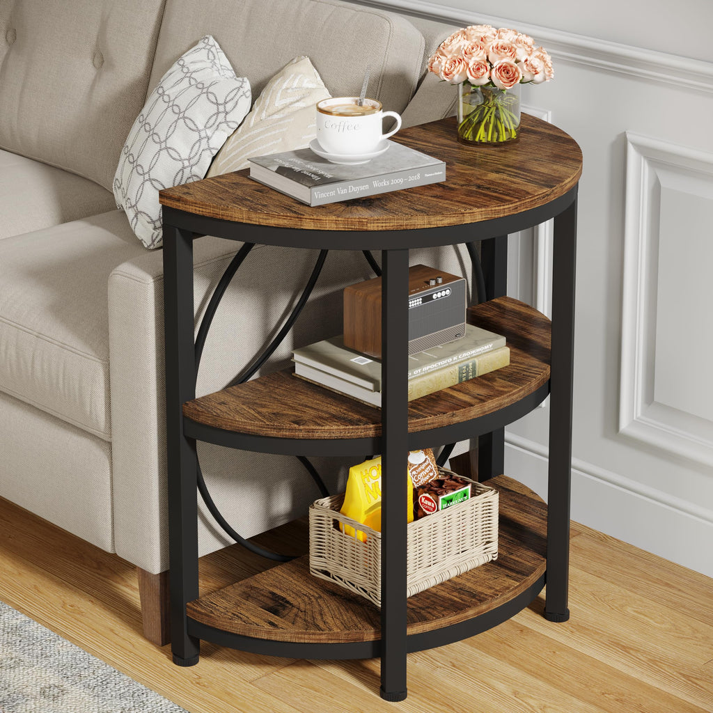 Half Round 3-Tier Narrow Side Table with Metal Frame M3758