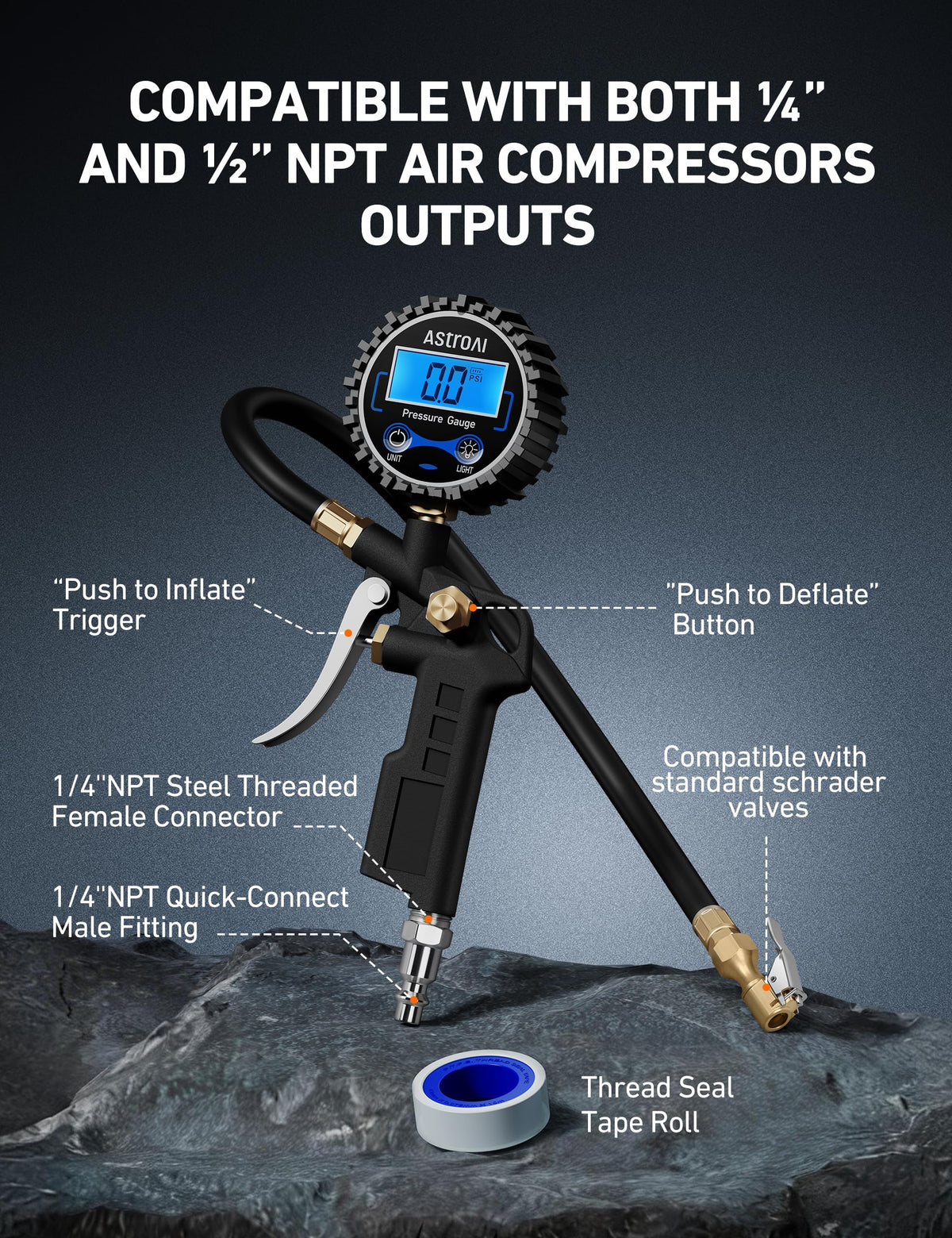 Digital Tire Pressure Gauge with Inflator 3-250 PSI U78226