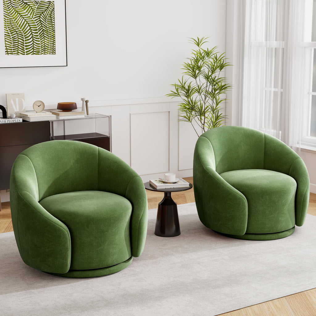 Green Velvet Swivel Barrel Chair Set of 2 B535996