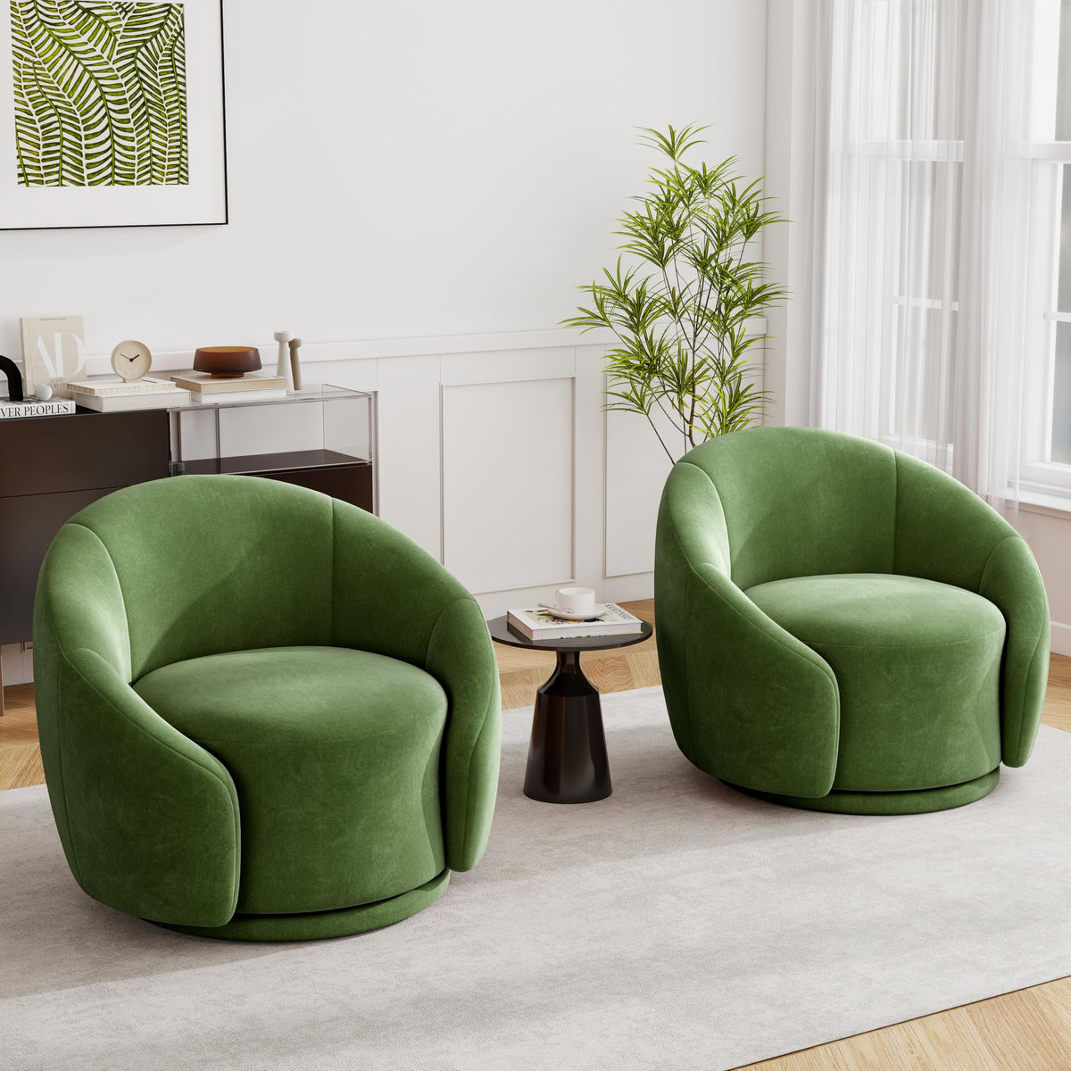 Green Velvet Swivel Barrel Chair Set of 2 B535996